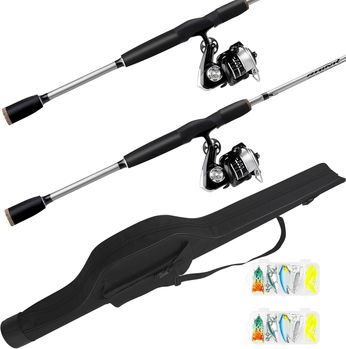 2-Piece Fishing Rod and Spinning Reel Combos with Lures Set Fishing Bag Portable Fishing Rod Kit for Saltwater Freshwater Travel Fishermen Gift