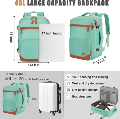 40L Travel Backpack with USB Charging Port, Water-Resistant Carry On Backpack for Men Women, Business Laptop Backpack for Trips & Commutes, Fits 15.6/17.3 Inch Laptop