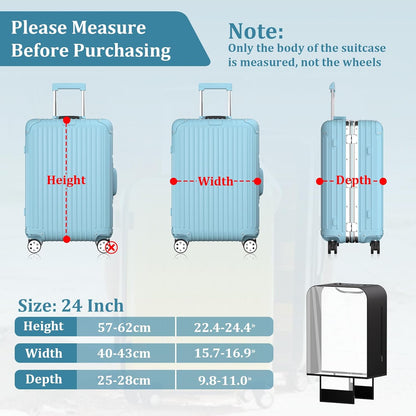 Upgraded Transparent TPU Luggage Cover Protector with Black Stretchable Sides, Fit 24 Inch Wheeled Case TSA Approved, Waterproof & Anti-Scratch, Includes Free Red Luggage Tag