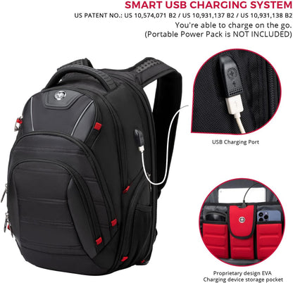 Swissdigital Design Travel Backpack for men, TSA Friendly USB Charging RFID Protection Business Backpack Fits 15.6" Laptops Black | J14-BR