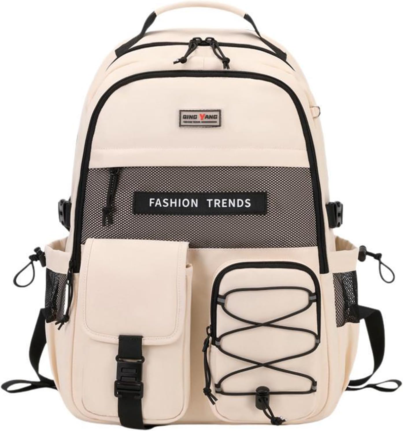 Lohol Multi-Pocket Backpack with 15.6 inch Laptop Compartment, Water Resistant Bookbag for School College and Travel (Beige)