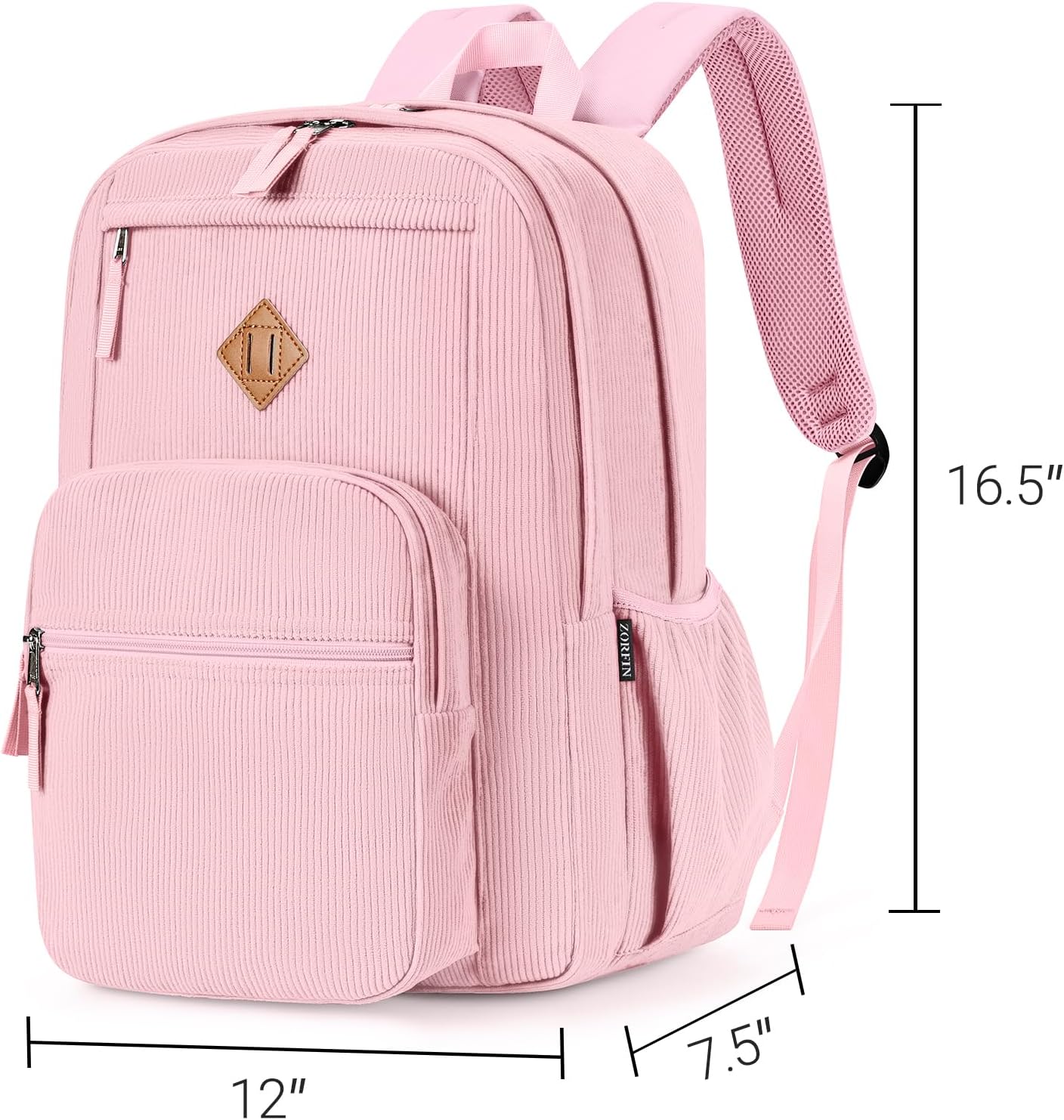ZORFIN 26L Backpack for College, and Travel: Corduroy Bookbag - Light Pink
