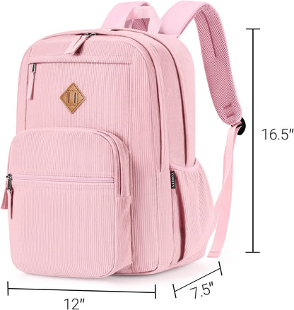 ZORFIN 26L Backpack for College, and Travel: Corduroy Bookbag - Light Pink