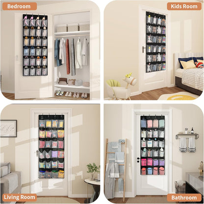 FENTEC 2 Pack Large Over The Door Shoe Organizer, 24 Pockets Mesh Hanging Shoe Organizers, Over Door Organizer, Black