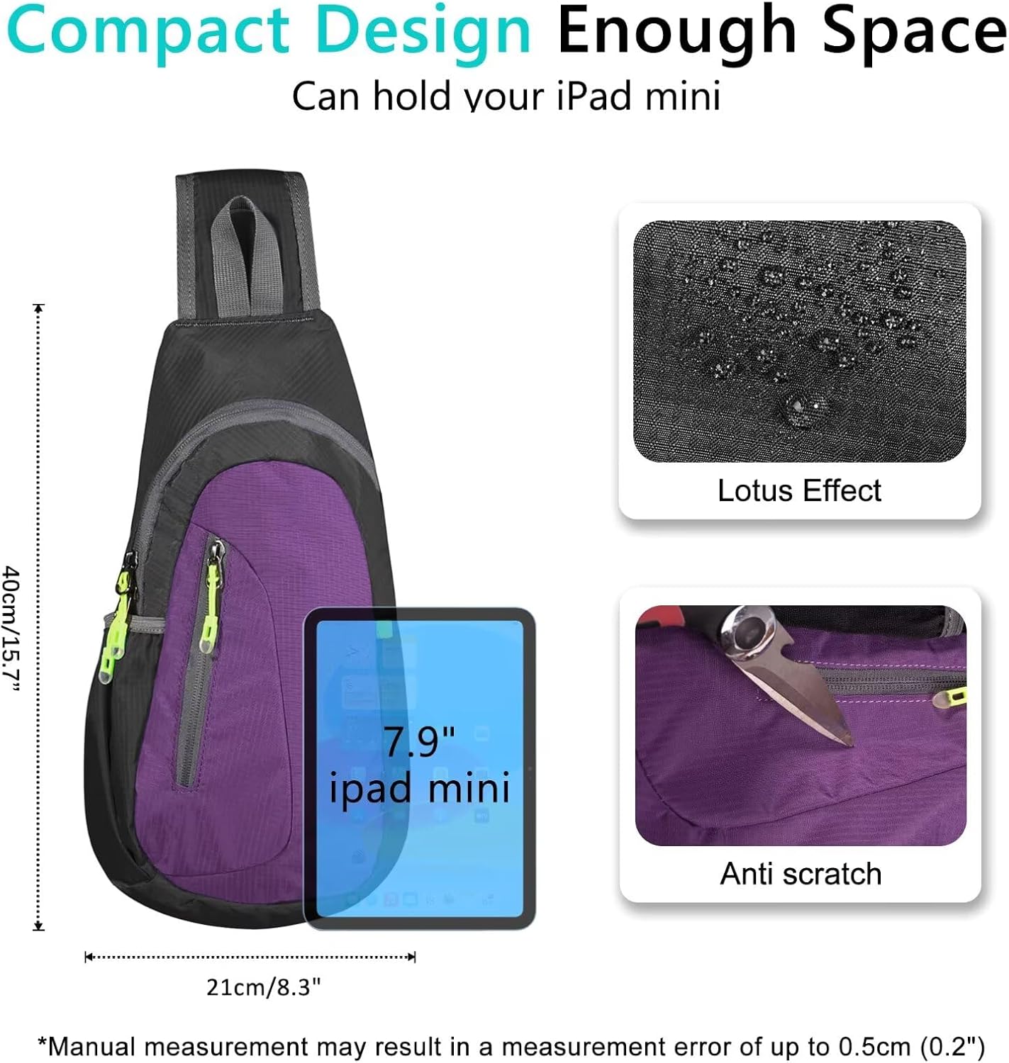 TITECOUGO Small Sling Bag, Lightweight Crossbody Backpack for Men Women, Shoulder Bag for Sports and Outdoor