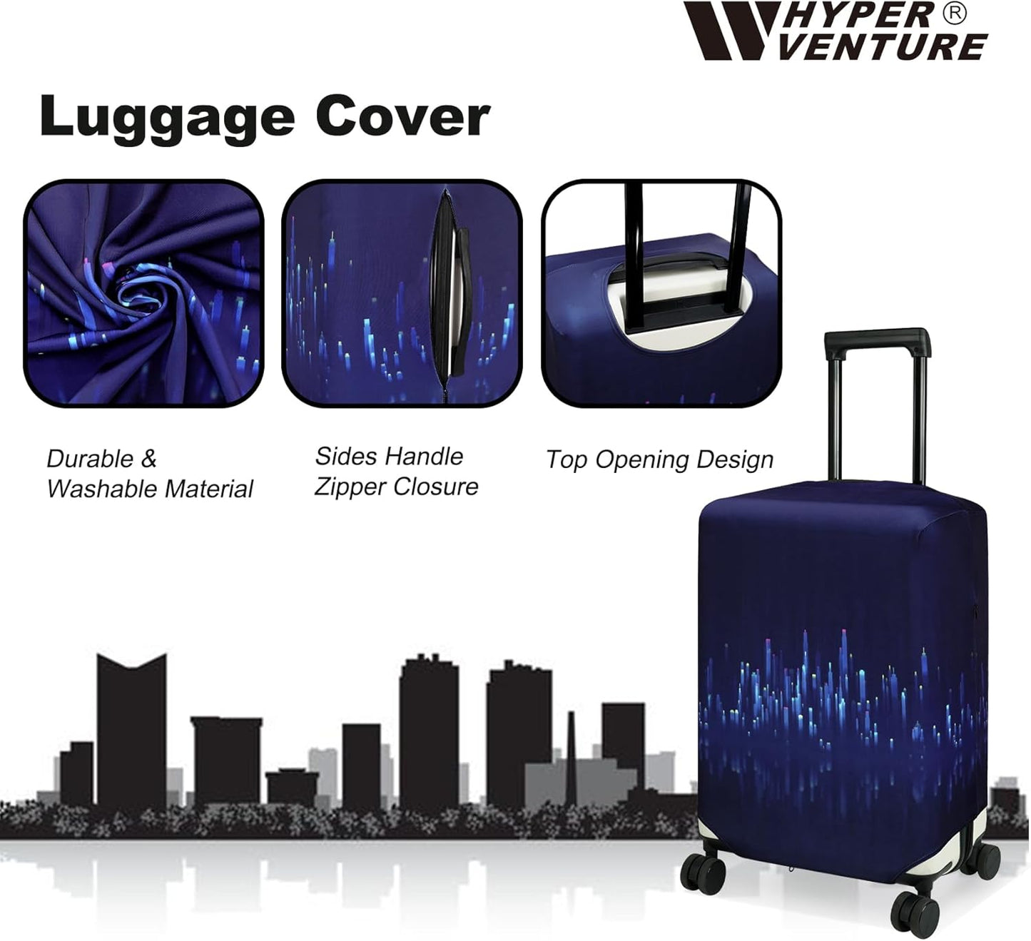 HYPER VENTURE Washable Luggage Cover - Fashion Suitcase Protector Fits 31-32 Inch Luggage (Nightscape, XL)