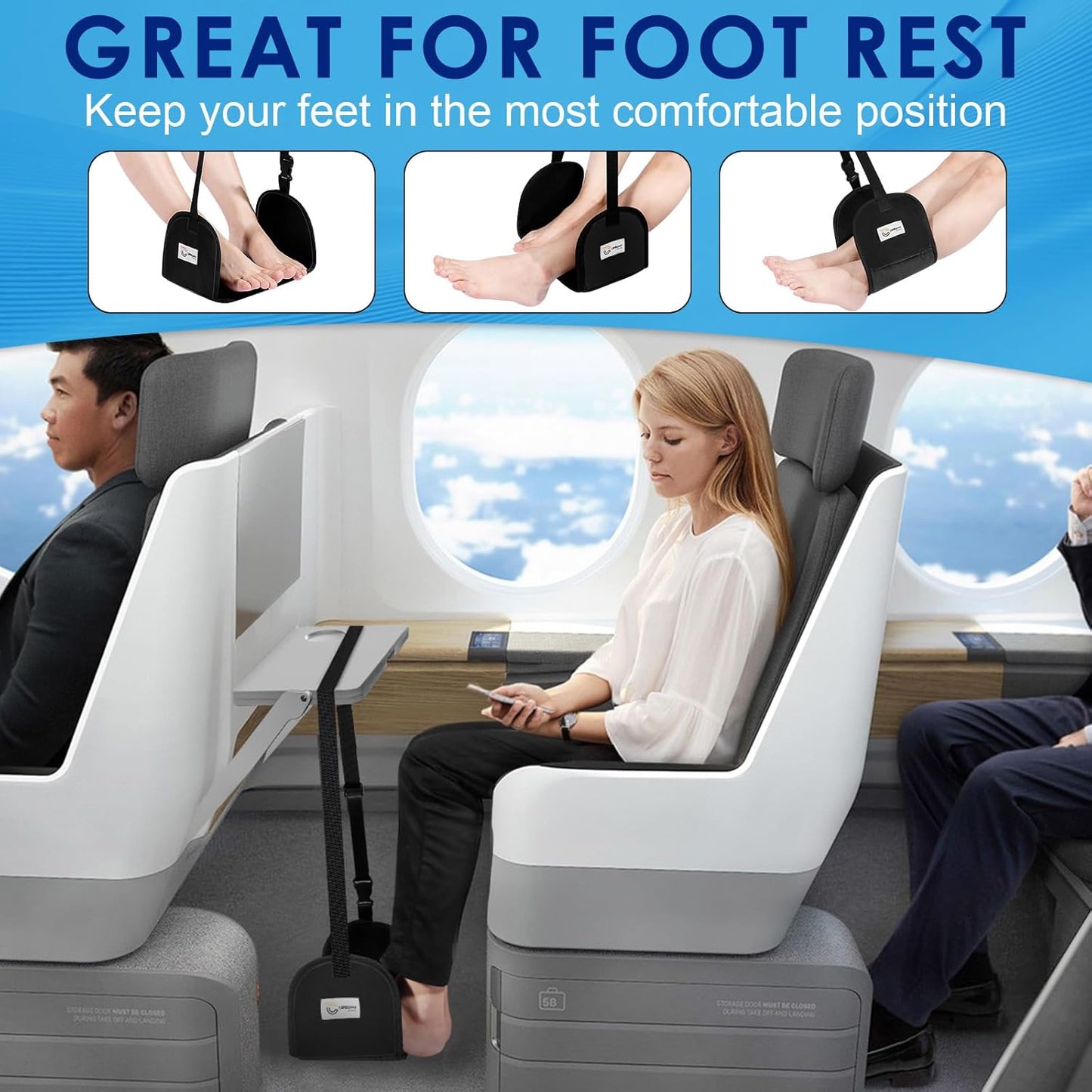 2-Pack Airplane Foot Rest - Portable and Adjustable Airplane Foot Hammock for Plane Travel to Relaxing Your Feet - Office Footrests