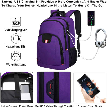 Travel Laptop Backpack, Anti Theft Backpack for Men and Women with USB Slit Business Computer Backpack Bag (Purple, 15.6 Inch)