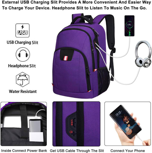 Travel Laptop Backpack, Anti Theft Backpack for Men and Women with USB Slit Business Computer Backpack Bag (Purple, 15.6 Inch)