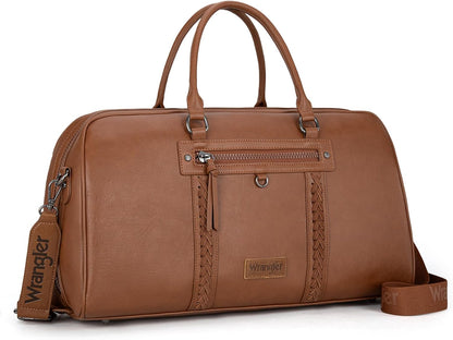 Wrangler Travel Duffel Bag Large Weekender Bag for Women Designer Carry on Overnight Bag for Trips Leather Luggage Bag Brown