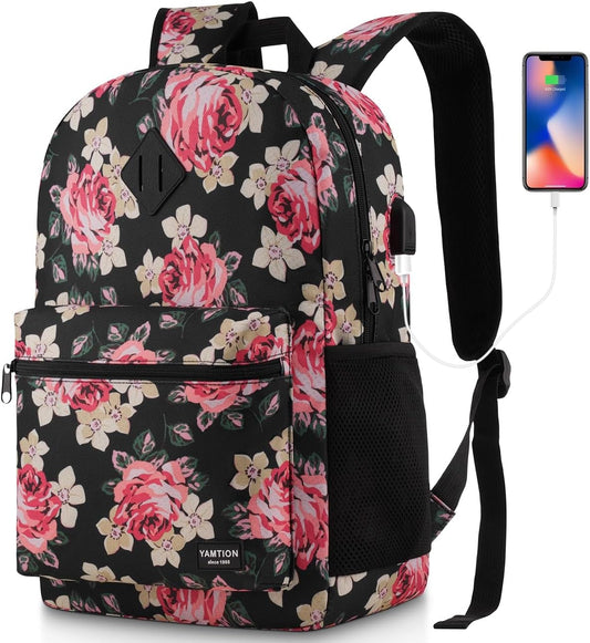 School Backpack,Classic Bookbag Women and Teen Girl Schoolbag with USB Port for High School College Office Work Travel