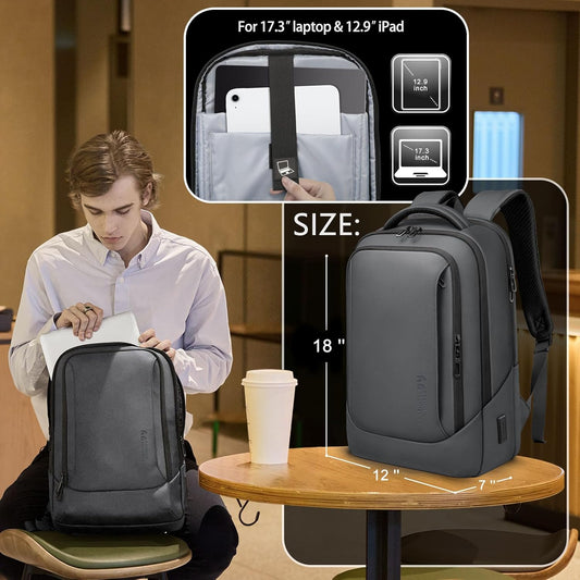 hk Laptop Backpack for Men with USB Charging Port for Business Work College Travel (Dark Grey, 17.3 inch)