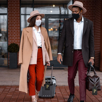 Luggage Tag PU Leather for Suitcase Baggage Handbag Travel Bag Label Suitcase Tag Suitcase Label Tag w. Name Card & Privacy Cover (P)