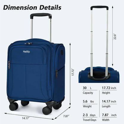 16 Inch Underseat Carry On Luggage with Wheels Softside Small Suitcases Personal Item Bag with Pocket Travel Luggage for Men Women Business Overnight Bag(Blue)