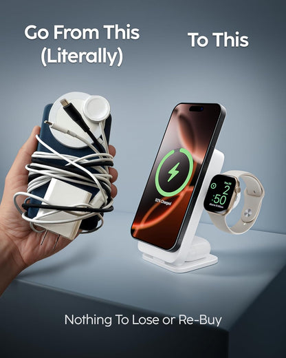 myCharge EcoHub 3 in 1 Apple Charging Station & Magsafe Battery Pack | Wireless Charger for iPhone, iWatch, AirPods | Magnetic Portable Charger with Wall Plug | Travel-Ready & Foldable