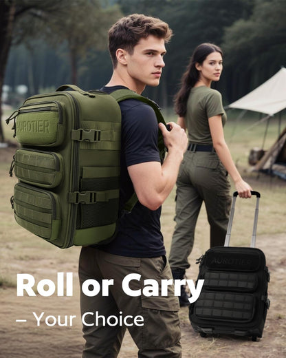 Rolling Tactical Laptop Backpack, Underseat Travel Backpack with Wheels, 17 Inch Wheeled Military Computer Backpack for Men and Women, Roller Overnight Molle Outdoor Hiking College Carry on Luggage