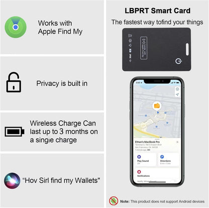 [Apple MFi Certified] LBPRT Air-Tag Card Rechargeable Wallet Tracker Thin 1.6mm 2 Pack, Smart Locator Work with Apple Find My (iOS Only, Android not Supported), Item Finder for Luggage Suitcase Bags.