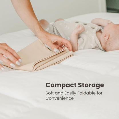 Konssy Faux Leather Baby Changing Mat 2 Pack, Waterproof, Wipeable & Portable Diaper Changing Pad for Travel or Home, Foldable Mat Fits Perfectly in Diaper Bag, 30 x 17 inches (Brown,Beige)