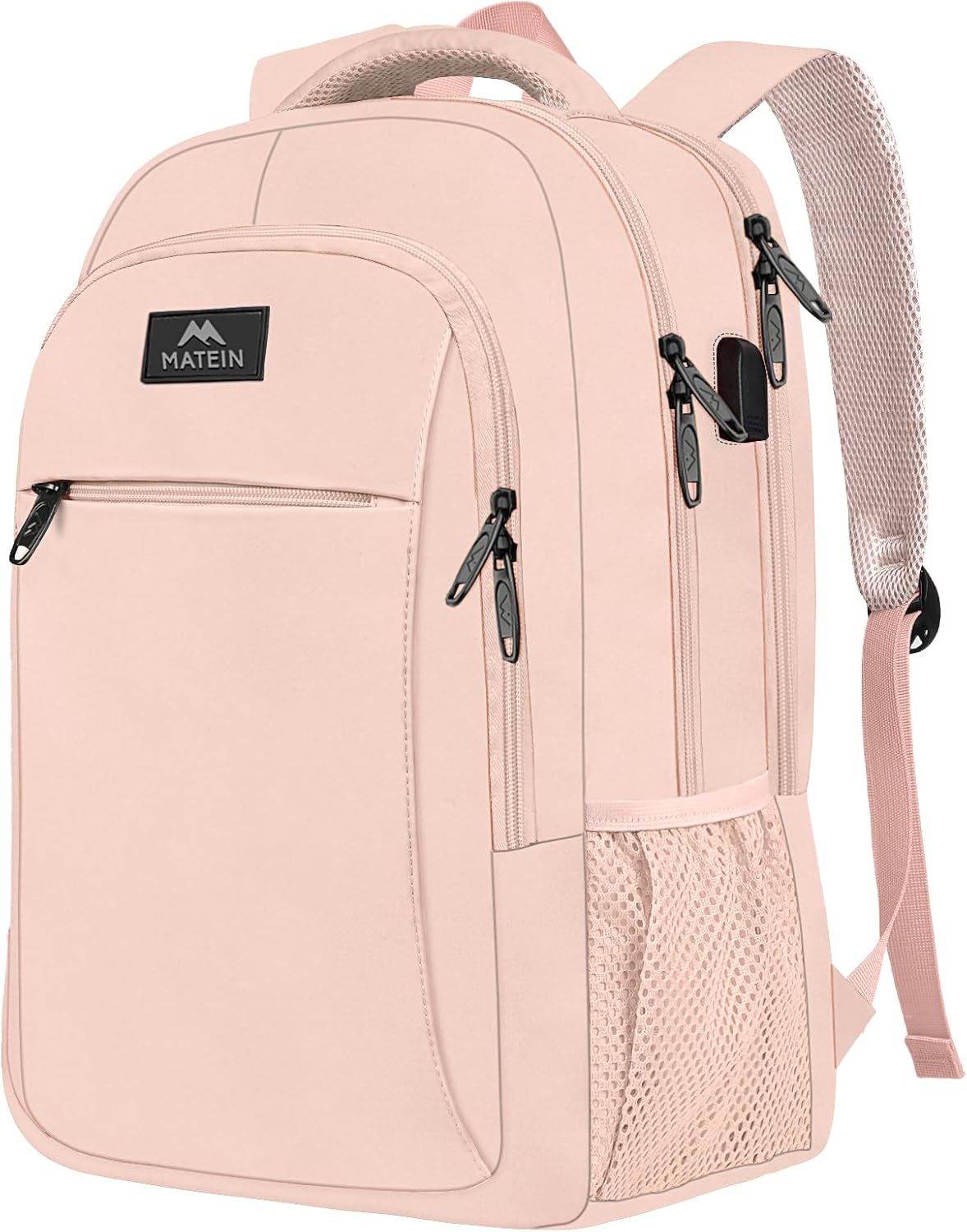 MATEIN 15.6 inch Laptop Backpack, Cute Slim Computer Travel Backpack with USB Port, Carry On Casual Daypack Bag Gifts for Women Teacher Nurse, Pink