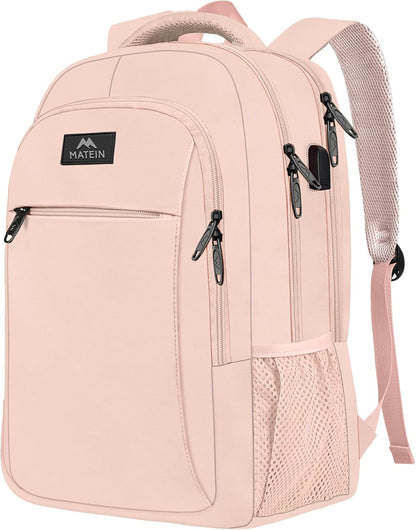 MATEIN 15.6 inch Laptop Backpack, Cute Slim Computer Travel Backpack with USB Port, Carry On Casual Daypack Bag Gifts for Women Teacher Nurse, Pink