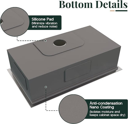 44.3-Inch Undermount Kitchen Sink Workstation, 16 Gauge 304 Stainless Steel - Image 7