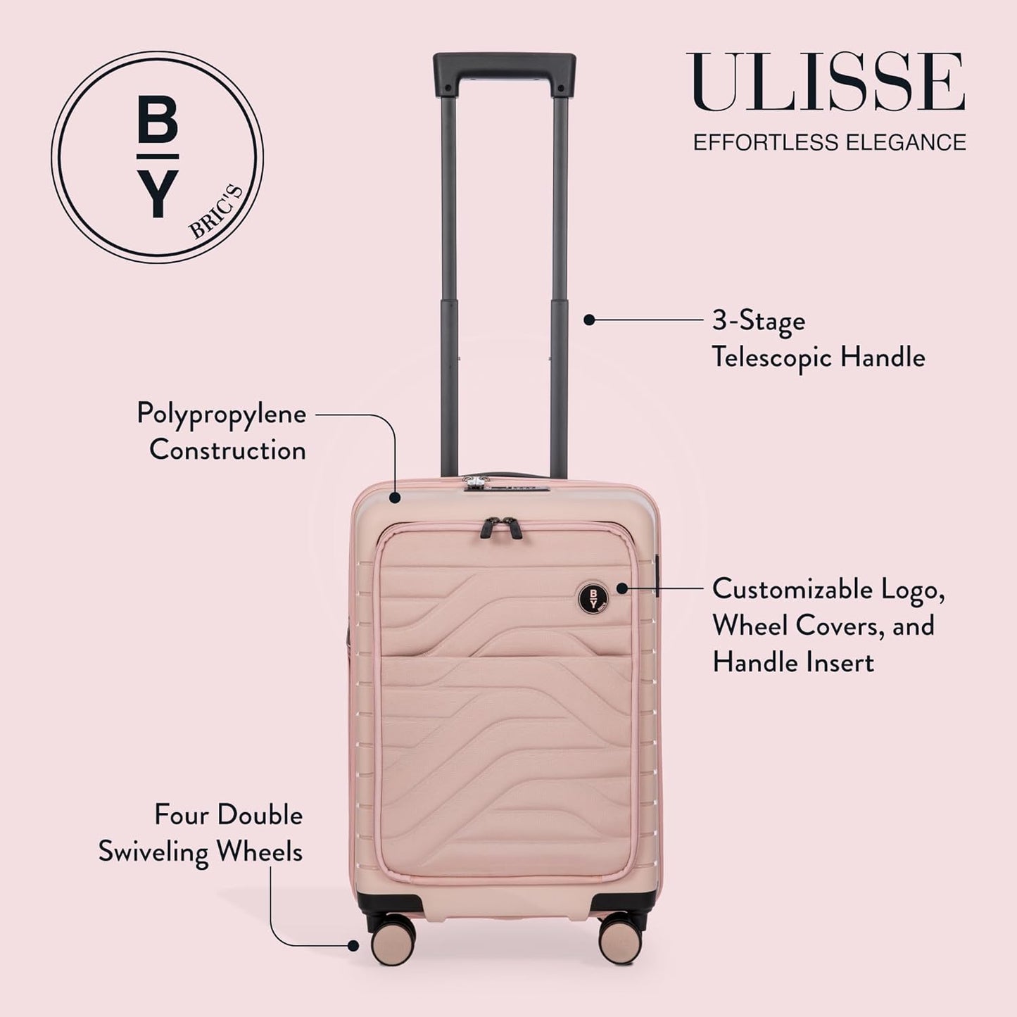 Bric's B|Y Ulisse Spinner Suitcase - 21 Inch Carry-On Luggage - Hard Exterior and TSA-Approved Lock - Rosa Perla