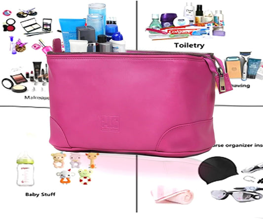 HLC Leather Toiletry Bag for Men - Best Gift for Men - Premium Genuine Leather Dopp Kit Shaving Kit Organizer Travel Kit Pouch Bag for Men - Large Size (pink)