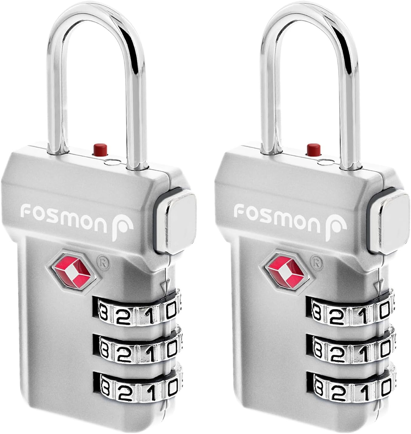 Fosmon TSA Approved Luggage Locks, Suitcase Travel Lock with Push Release Button for Extra Security, 3 Digit Combination Padlock for Gym Locker, Backpack Zipper Anti Theft, Gun Case - Silver, 2 Pack