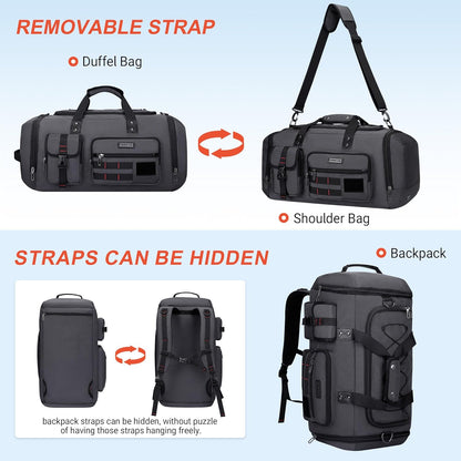 WITZMAN Travel Duffel Bags for Men Large Carry On Weekender Overnight Bag 3 in 1 Backpack with Shoe Compartment （B693 Silvery Grey)