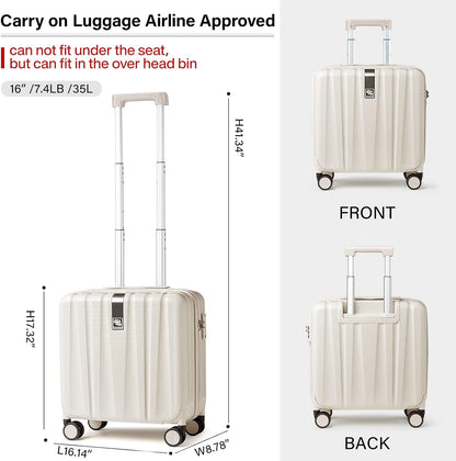 Hanke 16 Inch Underseat Carry on Luggage with Wheels Small Hard Shell Suitcases for Weekender,Travel Approved Lightweight Travel Luggage Suitcase for Womem Men,Christmas Gifts for Birthday-Ivory White