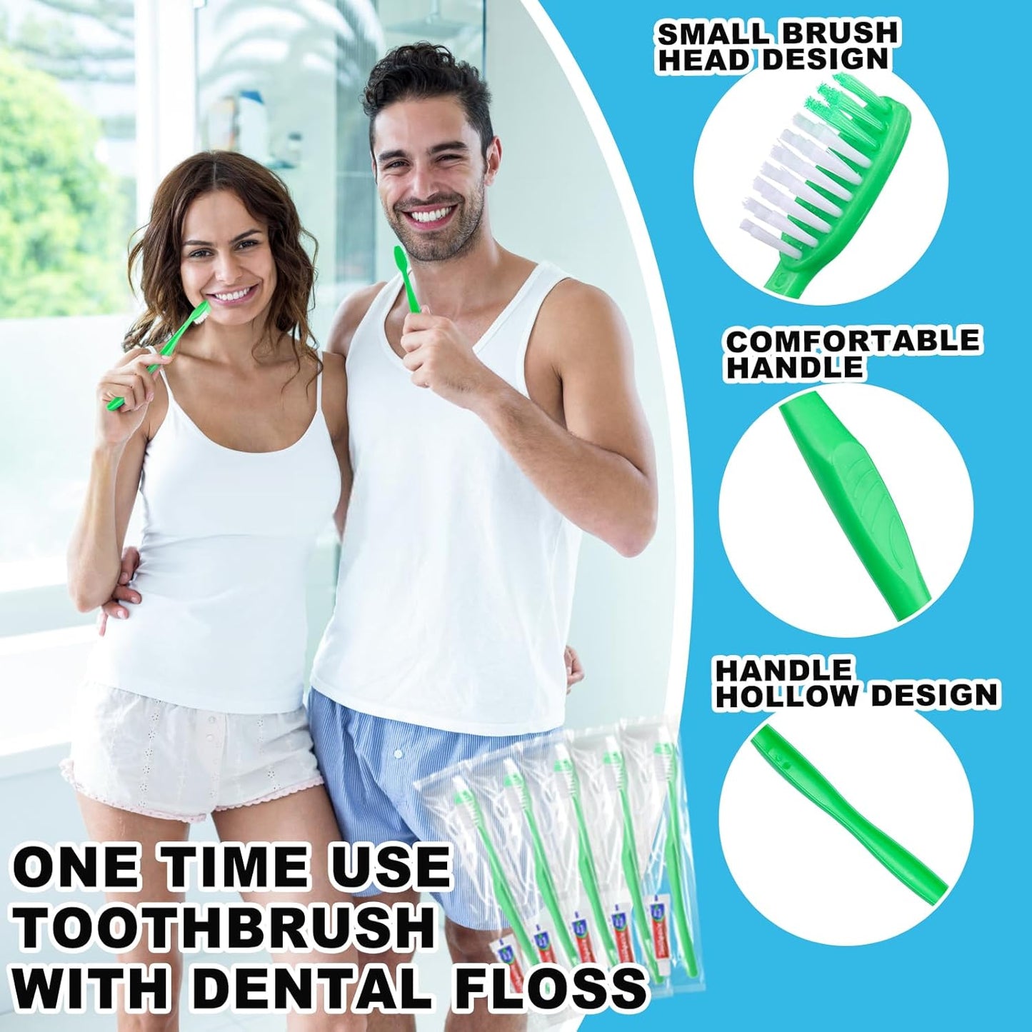 Disposable Toothbrushes with Toothpaste and Floss,10Pcs Green Single Use Individually Wrapped Disposable Travel Toothbrushes and Dental Floss Kit Bulk for Homeless,Airbnb,Hotel,Dentist
