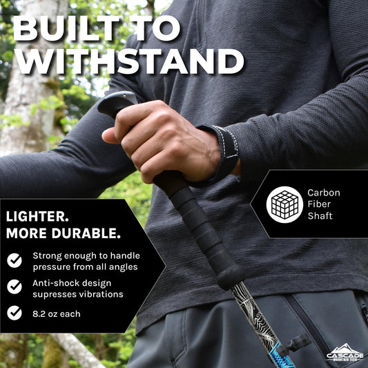 Cascade Mountain Tech Trekking Poles - Carbon Fiber Walking or Hiking Sticks with Quick Adjustable Locks