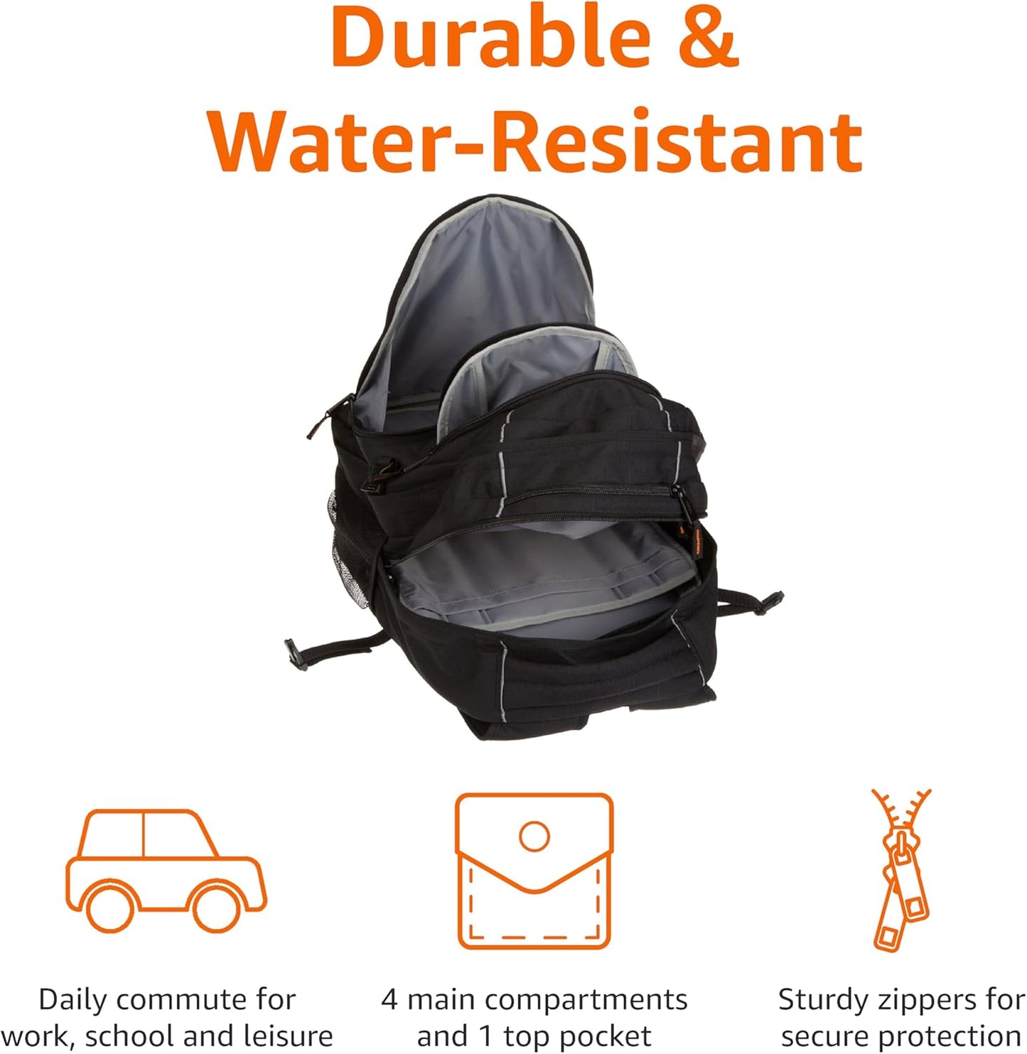 Amazon Basics Laptop Backpack Fits Up to 17-Inch Laptops, Black