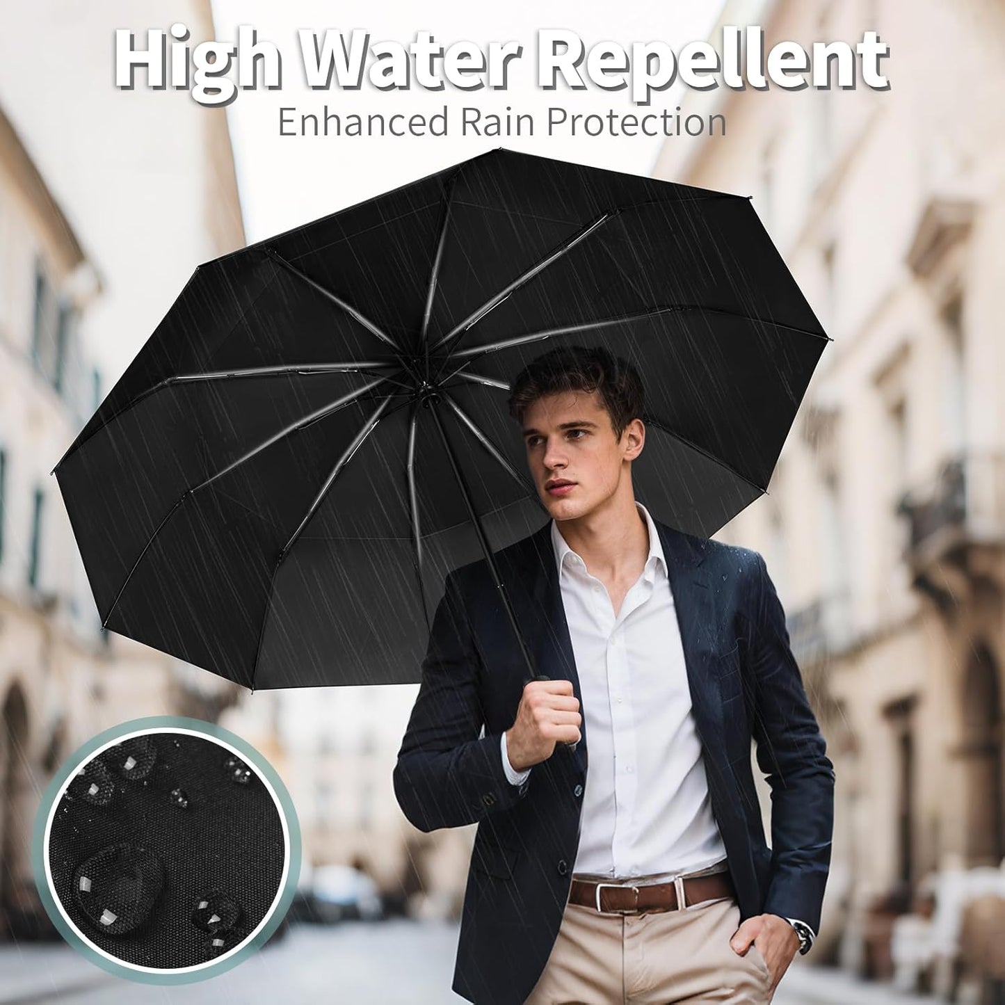 Seniny Windproof Travel Umbrella, Double Vented Canopy Large Umbrellas for Rain, Automatic Compact Umbrella for Car Backpack, Portable Pocket UV Umbrellas for Sun Protection Walking, Lightweight