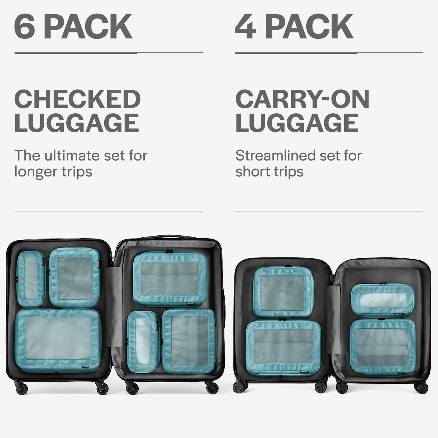 Compression Packing Cubes for Travel - Luggage Organizer Bags - Double Zipper Packing Cubes for Suitcases (4-Pack, Teal)