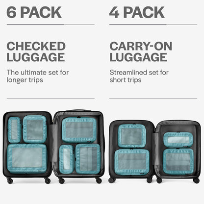 Compression Packing Cubes for Travel - Luggage Organizer Bags - Double Zipper Packing Cubes for Suitcases (6-Pack, Teal)