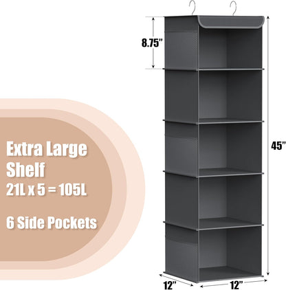 Simple Houseware 5 Shelf Hanging Closet Organizer, Dark Gray