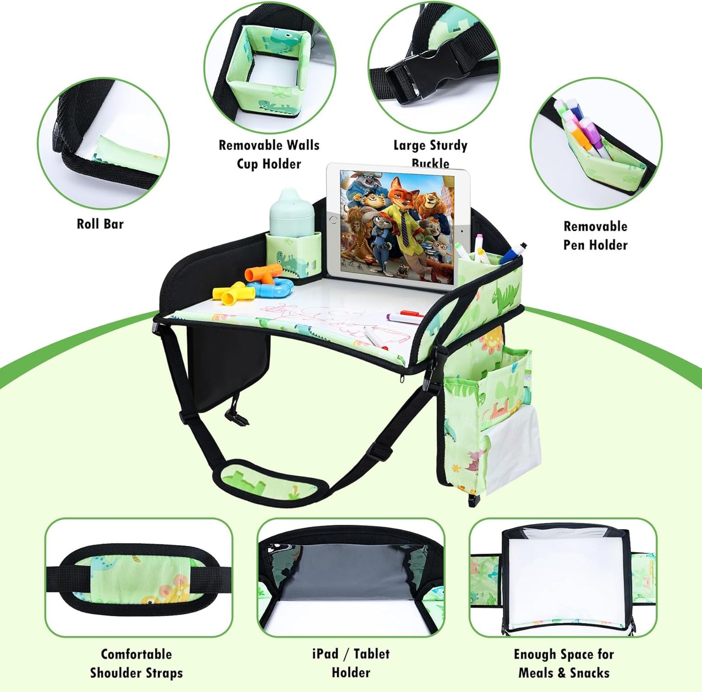 2PCS Kids Travel Tray, Car Seat Tray for kids Travel, Toddler Road Trip Essentials With Drawing Kit, Toddler Lap Desk Organizer for Car, Carseat Table for Airplane