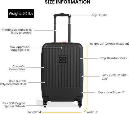 Sherpani Meridian, 22 Inch Carry On Luggage Airline Approved, Rolling Hardside Suitcase 22x14x9, Travel Luggage for Women, Expandable Suitcase, Travel Gift (Chromatic)