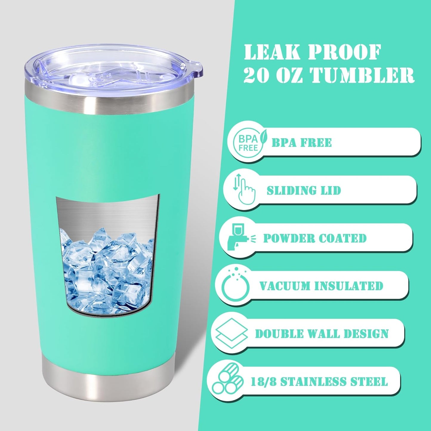 20 oz Tumbler with lid Double Wall Vacuum Insulated Tumblers Stainless Steel Coffee Mug Travel Coffee Tumbler Powder Coated Tumbler Cup Keep Hot&Cold - (Light Blue 1 Pack)