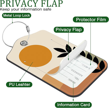 2 PCS Leather Luggage Tags for Suitcase Abstract Botanical Painting Travel Luggage Tag with Privacy Flap Name ID Label and Metal Loop for Travel Bag Suitcase