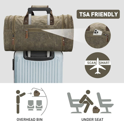 Wildroad Waxed Canvas Duffle Bag - 50L Waterproof Weekender Overnight Travel Bag