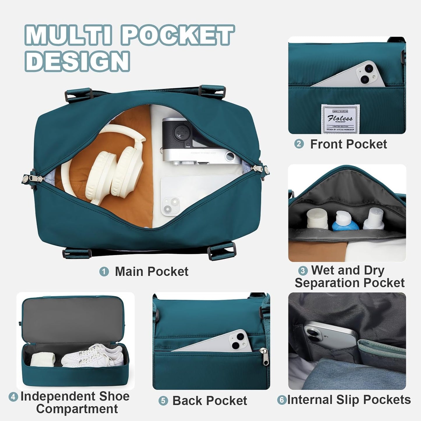 Travel Duffel Bag, Sports Tote Gym Bag, Shoulder Weekender Overnight Bag for Women