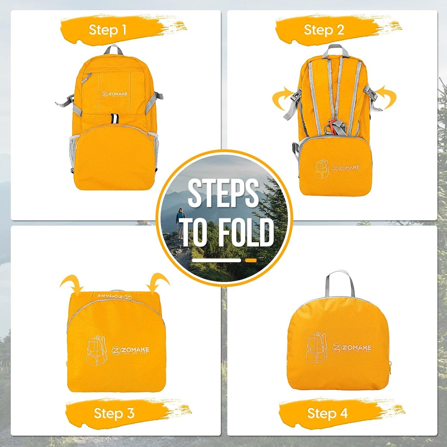 ZOMAKE Lightweight Packable Backpack 35L, Light Foldable Backpacks Water Resistant Collapsible Hiking Bag, Compact Folding Day Pack for Travel Camping(Yellow)