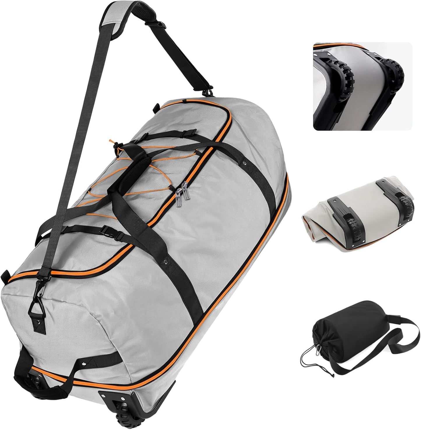 Vomgomfom Wheeled Collapsible Duffel Bag,110L-140L Expandable Checked Luggage, No-Telescopic-Handle with Anti-Burst Zipper & Reinforced Frame,Grey