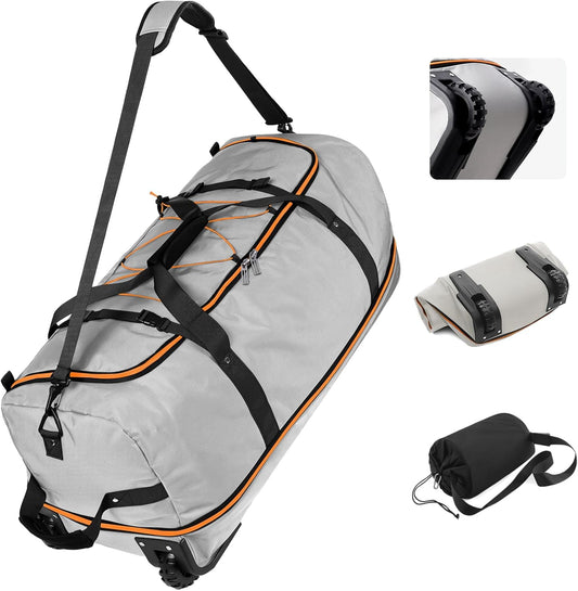 Vomgomfom Wheeled Collapsible Duffel Bag,110L-140L Expandable Checked Luggage, No-Telescopic-Handle with Anti-Burst Zipper & Reinforced Frame,Grey