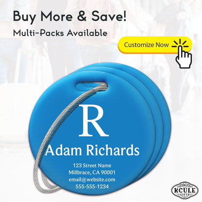 Customized Stainless Steel Luggage Tags: Personalize Your Suitcases, Backpacks, and Bags with Your Text (Blue)