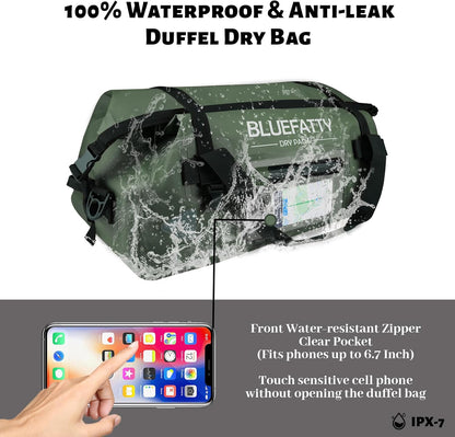 Waterproof Motorcycle Duffel Bag Roll Top Dry Duffel Bag with Quick-fixed Straps for Rafting, Boating, Kayaking, Travel, 50L(Army Green)