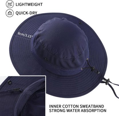 Home Prefer UPF50+ Mens Sun Hat Wide Brim Womens UV Protection Beach Bucket Hat for Fishing Hiking Snap Up Cowboy Hat