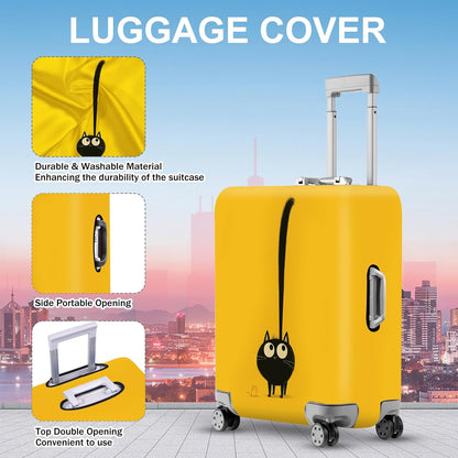 ANNA QUEEN Cute Black Cat Luggage Cover, Whimsical Cat Design with Long Tail, Stretchable, Washable Travel Protector for 28-30 Inch Luggage